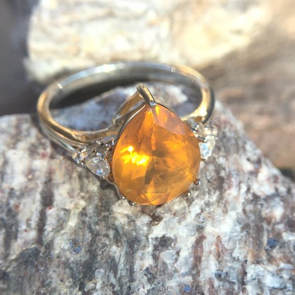 Genuine Burmese Amber .925 Ring RARE 16mm Fat Pear Sterling Silver Natural - Picture 1 of 16